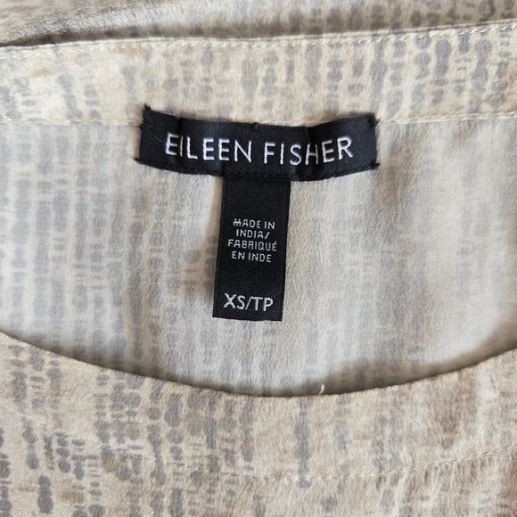 Eileen Fisher Metaphor Silk Blouse Printed Neutrals Relaxed Fit Gray Women XS - Picture 10 of 11